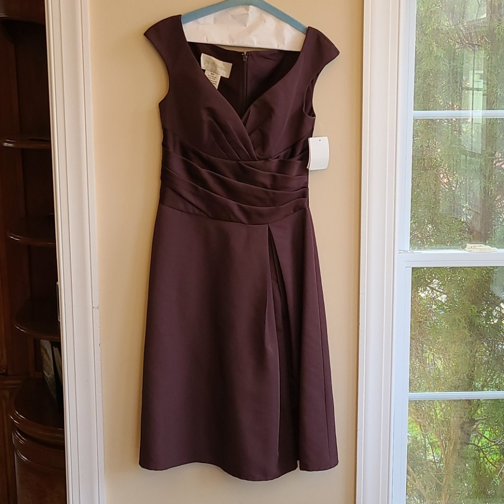 David's Bridal Bridesmaid Short Satin in "Truffle"